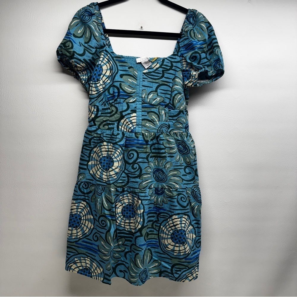 House Of Harlon 1990 linen/rayon Floral Blue Dress size small nwt